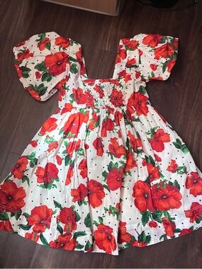 Maeve White Mini Dress with Red Floral Print
